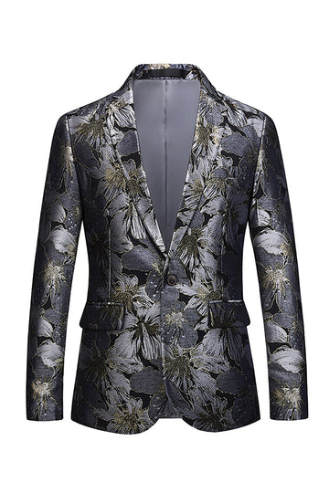 Blazer de fête en jacquard noir à revers crantés à un bouton pour homme